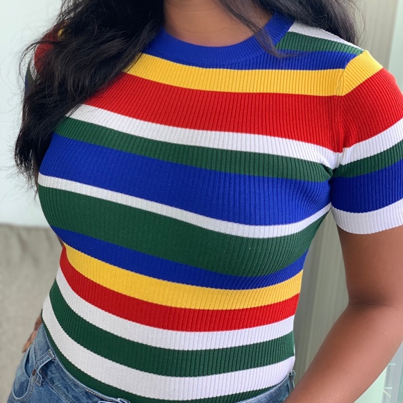 Multi colored stripped knit bodysuit π - Picture 2 of 2